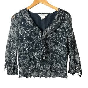 Allison Taylor Silk Blouse Women’s Petite Large Black Ruffle Whimsy Fairy Boho